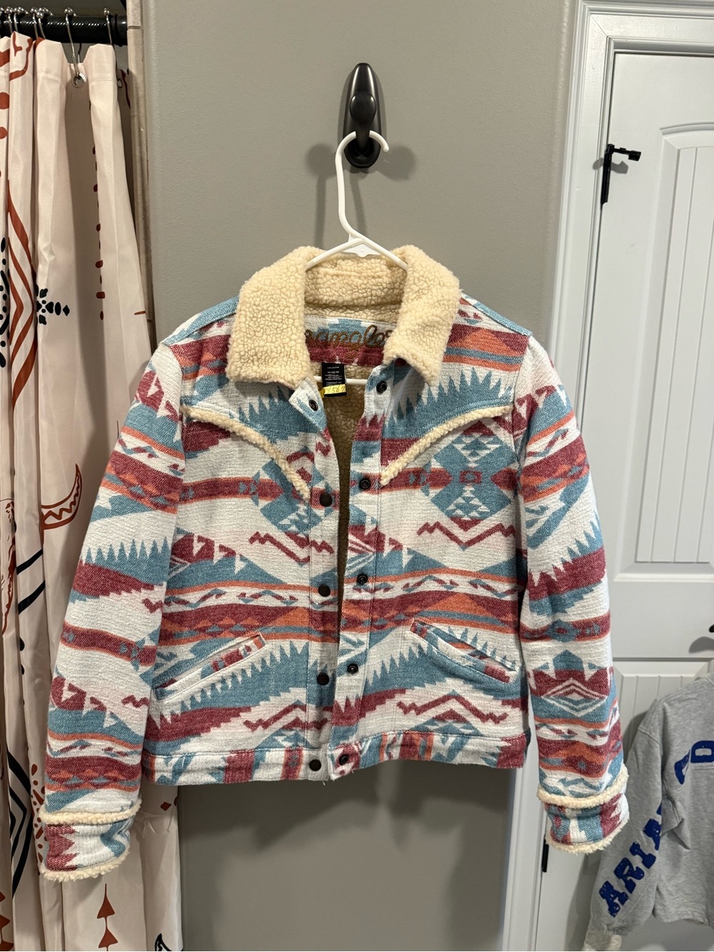 Wrangler Aztec Sherpa Jacket - Cream, Blue & Red